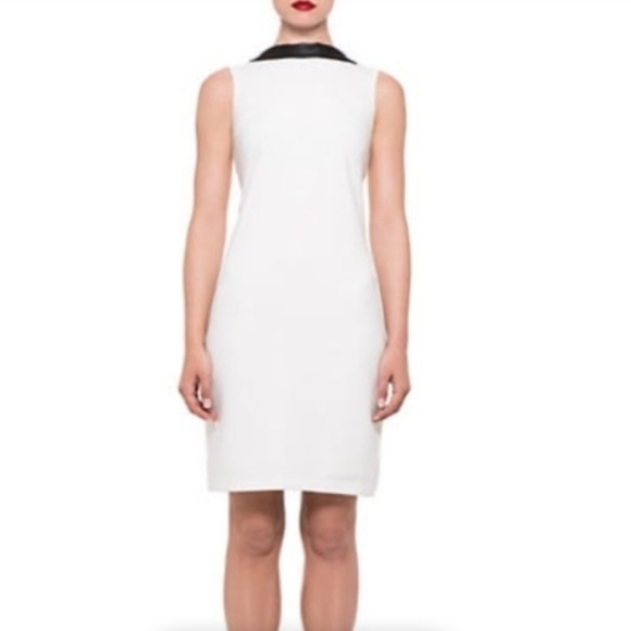 NEW Alexia Admor White Leather Band Collar Shift Dress Sleeveless Summer Luxury - Picture 4 of 13